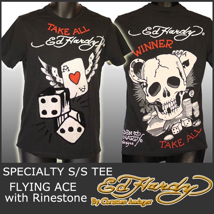【丸首半袖TシャツスカルAダイス/黒】エドハーディー5105