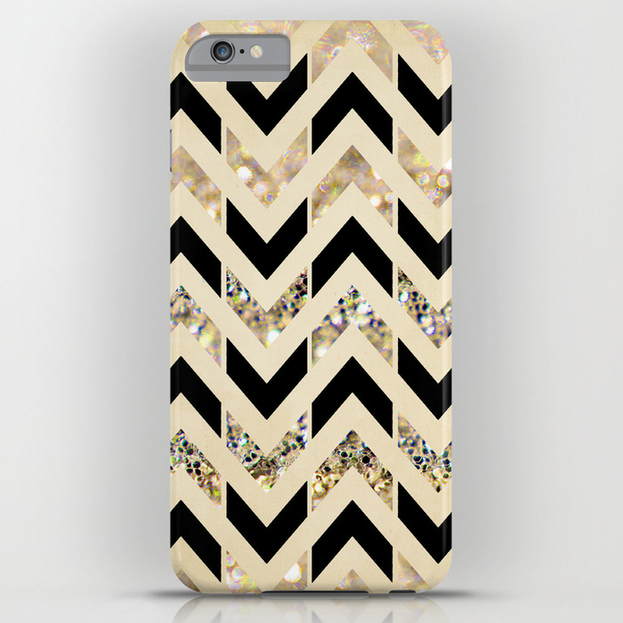 Society6 ケース Black & Gold Glitter Herringbone Chevron