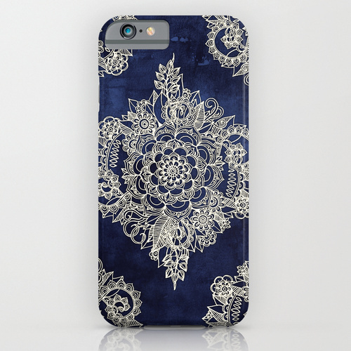 Society6 ケース Cream Floral Moroccan Pattern on Deep Indigo