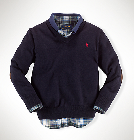 ☆RALPH LAUREN☆ラルフローレン スエード パッチ セーター 紺