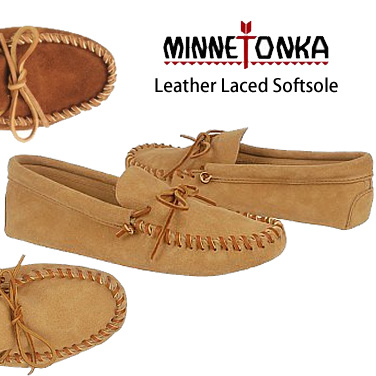 最短翌日着)MINNETONKA LEATHER LACED SOFTSOLE メンズ モカシン