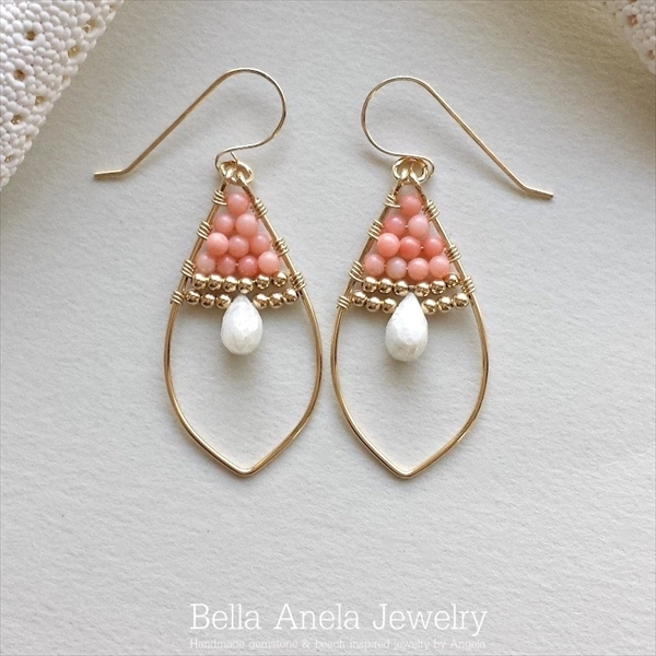 シルバーライト ピーチコーラル ピアス ハワイ Bella Anela #245