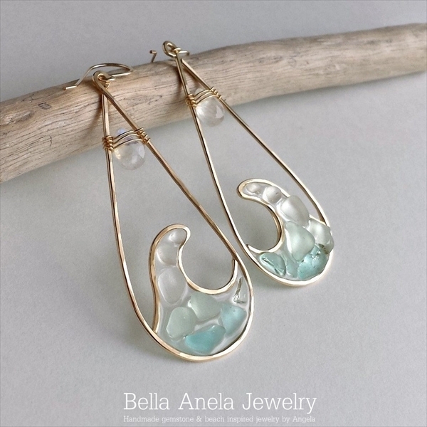 シーグラス レクタングル ピアス ハワイ Bella Anela #317 org.jpg