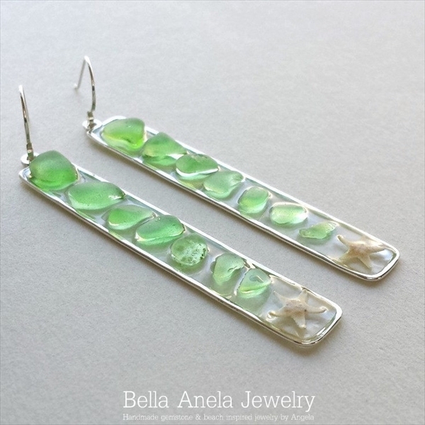 シーグラス レクタングル ピアス ハワイ Bella Anela #317