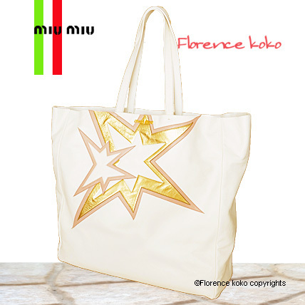 訳有 関税済即納 miumiu♪スターモチーフNappaショルダートート トートバッグ 訳有 関税済即納 miumiu♪スターモチーフNappaショルダートート トートバッグ
