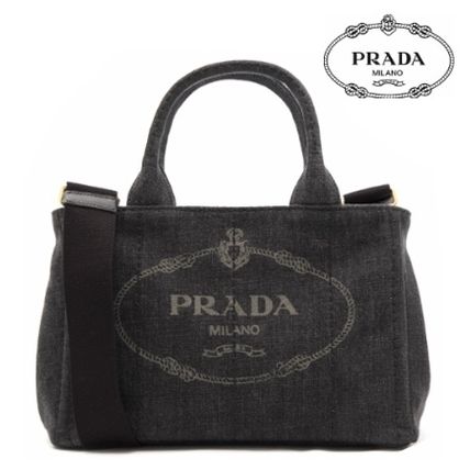 PRADA トートバッグ 人気のブラック ★ PRADA ★ CANAPA ロゴ トートバッグ 2WAY