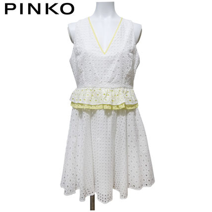 PINKO Dresses Short Casual Style Sleeveless Flared V-Neck Plain Cotton