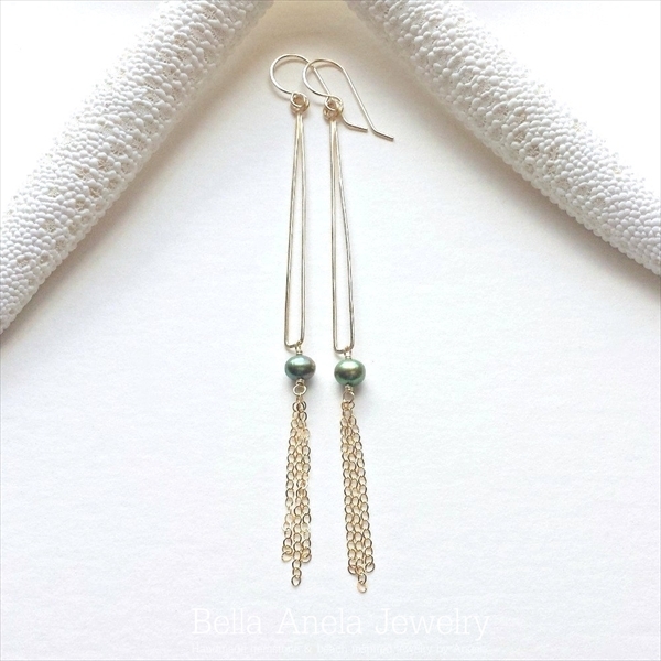 トライアングル フリンジ パール ピアス ハワイ BellaAnela #411