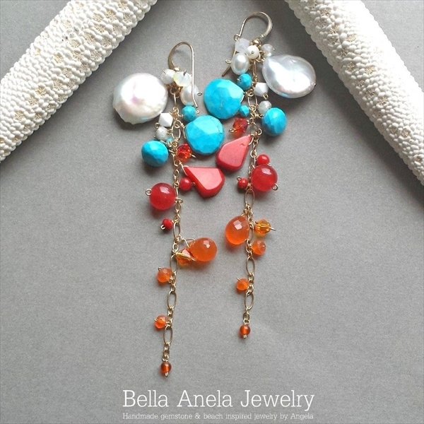 ターコイズ パール ビーチ ピアス ハワイ BellaAnela #435