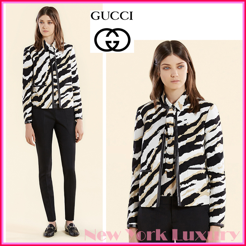 GUCCI★グッチ★素敵！GUCCI ANIMAL PRINT LEATHER TRIM JACKET
