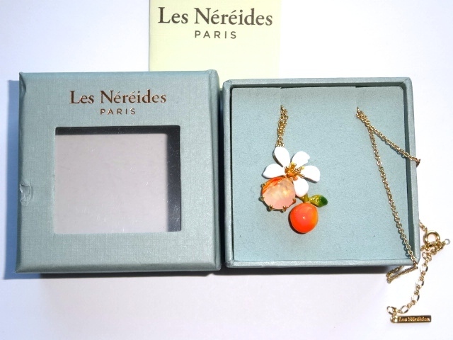 即発 フランス レネレイド ネックレス 花 オレンジ ストーン N2