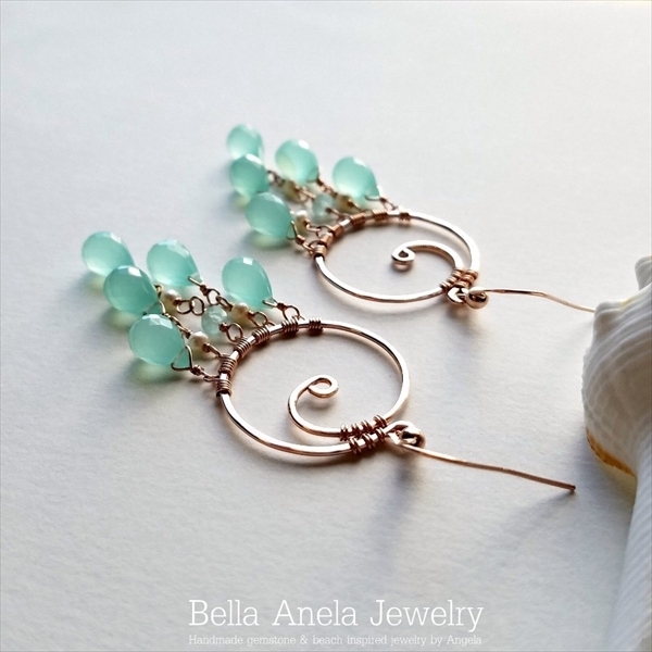 ミント カルセドニー ピアス 14KGF ハワイ BellaAnela #487