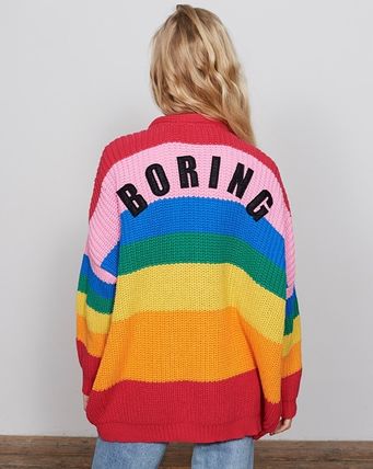 LAZY OAF Cardigans Stripes Street Style Cotton Long Party Style Puff Sleeves