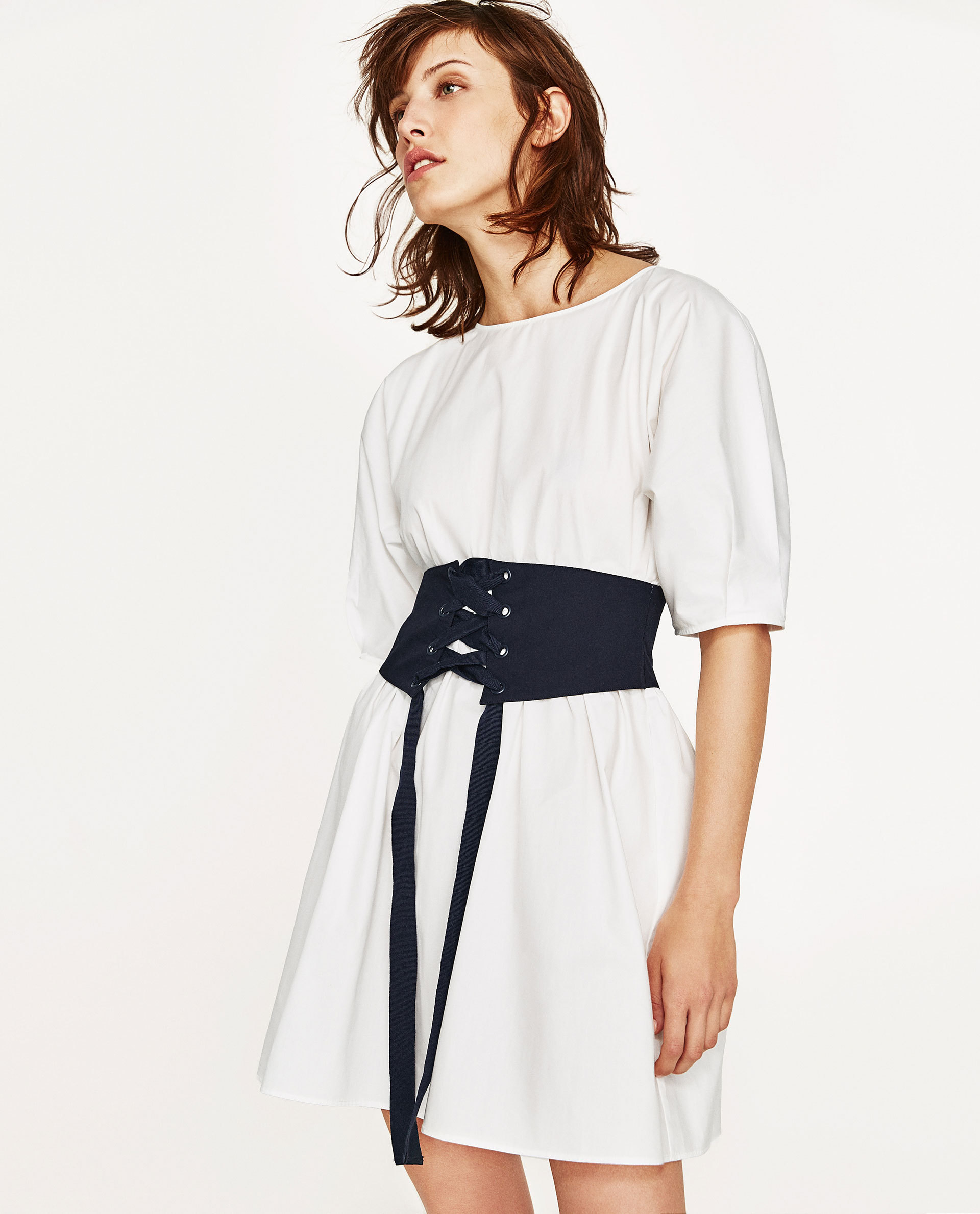 ZARA★ザラ コルセット風ポプリンワンピースバイカラー