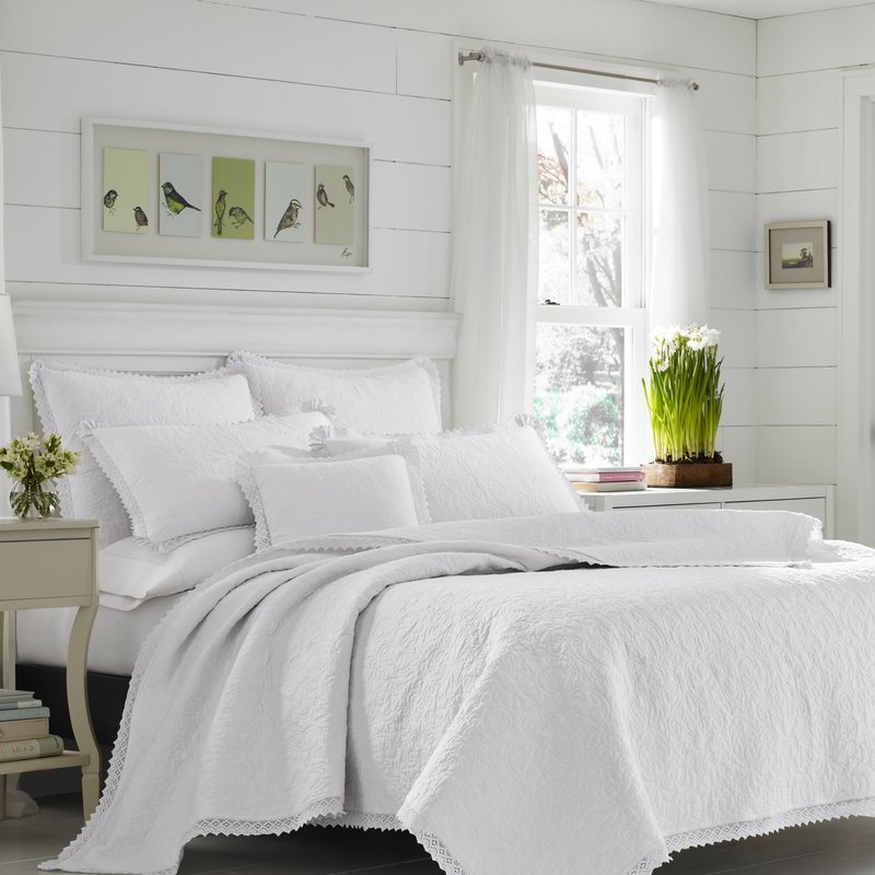 Laura Ashleyホワイトコットンキルトカバー2点セット・シングル