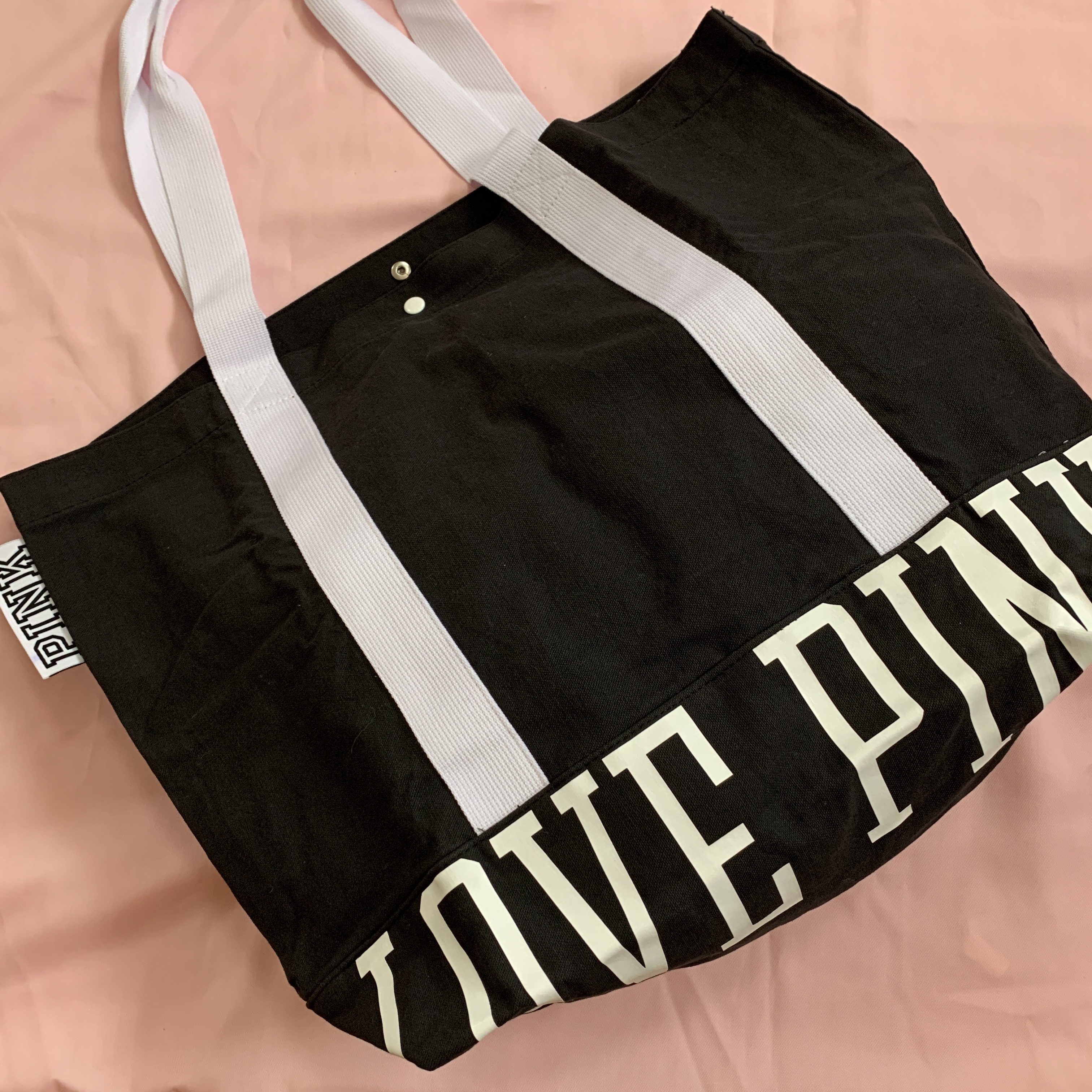 Victoria's Secret/【ＰINK】ロゴ キャンバストートバッグ 黒