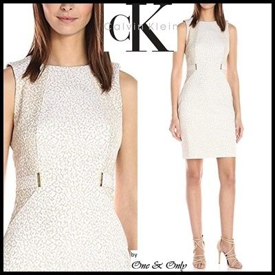 Calvin Klein Dresses Short Leopard Patterns Tight Sleeveless Boat Neck Dresses