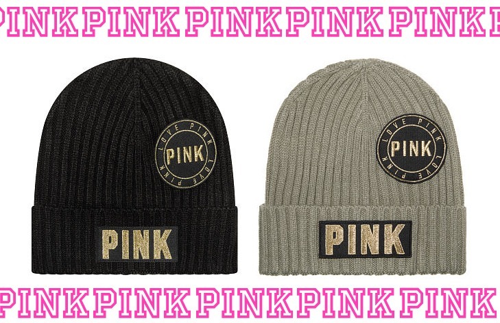 ★US限定★2色 PINK パッチ付き ビニー・ニット帽★