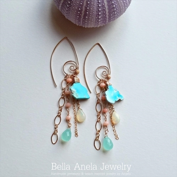 ターコイズ オパール アクア ピアス ハワイ BellaAnela #518