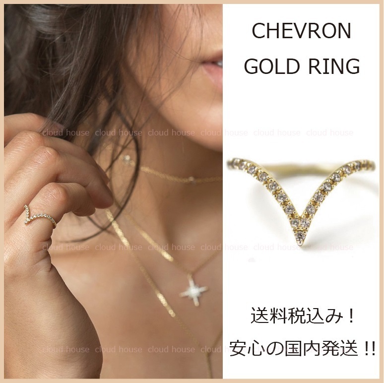 送料税込【AMY O】大人気CHEVRONゴールドリング☆国内発送
