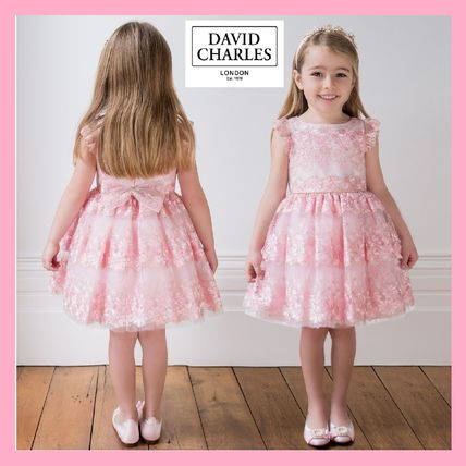 DAVID CHARLES LONDON 子供用フォーマル・セレモニーウェア DAVID CHARLES★Pink お花の刺繍ドレス★2-12Y 関税込