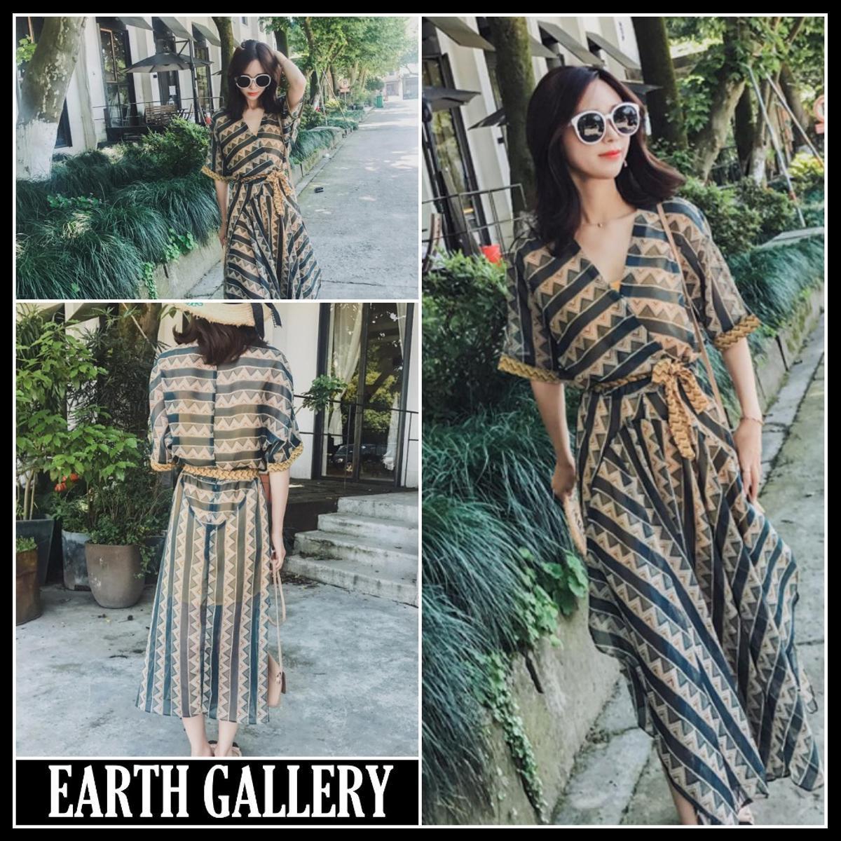 ヘムスカート 半袖 ボヘミアン ワンピース