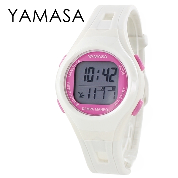 ヤマサ 万歩計 歩数 腕時計 デジタル 36mm 白 ピンク TM-450W/P
