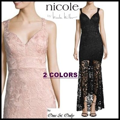 Nicole Miller Dresses Flower Patterns Tight Sleeveless Long Lace Dresses