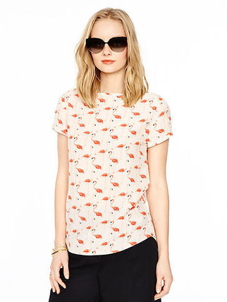 kate spade new york Tシャツ・カットソー セール☆Kate Spade フラミンゴ柄シルクブレンドトップス