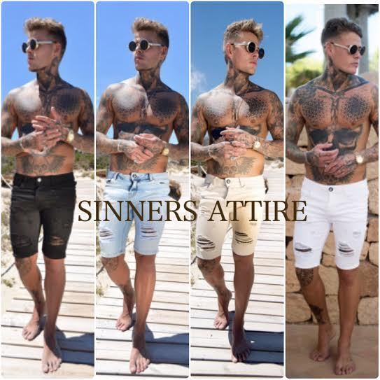 ☆関/送料込み☆【SINNERS ATTIRE】ダメージ ハーフパンツ 全4色