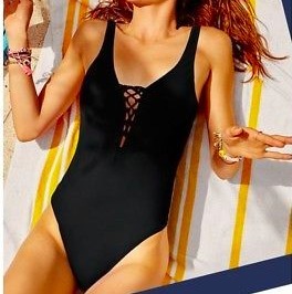 ☆Victoria's secret お洒落なブラックlaceupワンピース水着☆