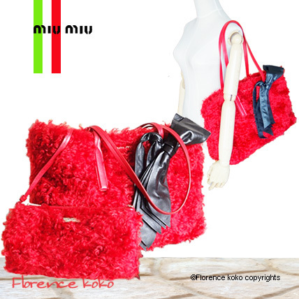 Cute!! 関税済国内発送 miumiu♪ポーチ付きEco Shearlingトート