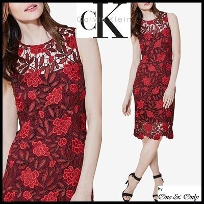 【完売間近】カルバンクライン 黒x赤花柄ストラップロングドレス org.jpg
