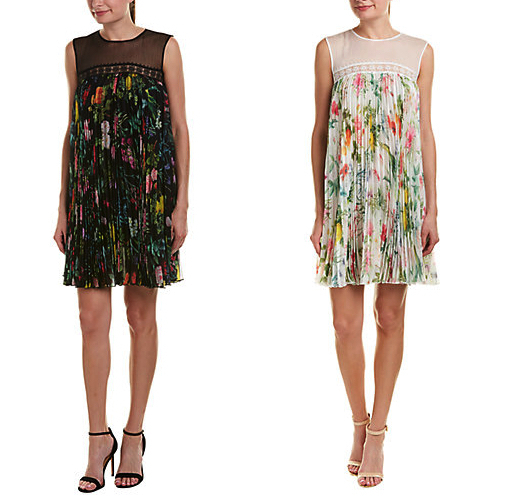 SALE☆TADASHI SHOJI 花柄プリーツシフトカクテルワンピース☆