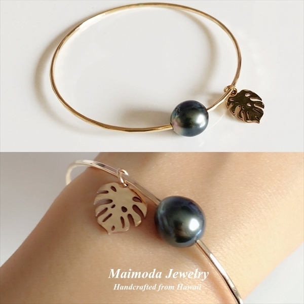 タヒチアンパール Monstera バングル☆Maimoda Jewelry☆ハワイ