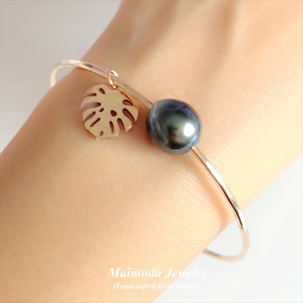 タヒチアンパール Monstera バングル☆Maimoda Jewelry☆ハワイ ProductPhotos-2023-07-
