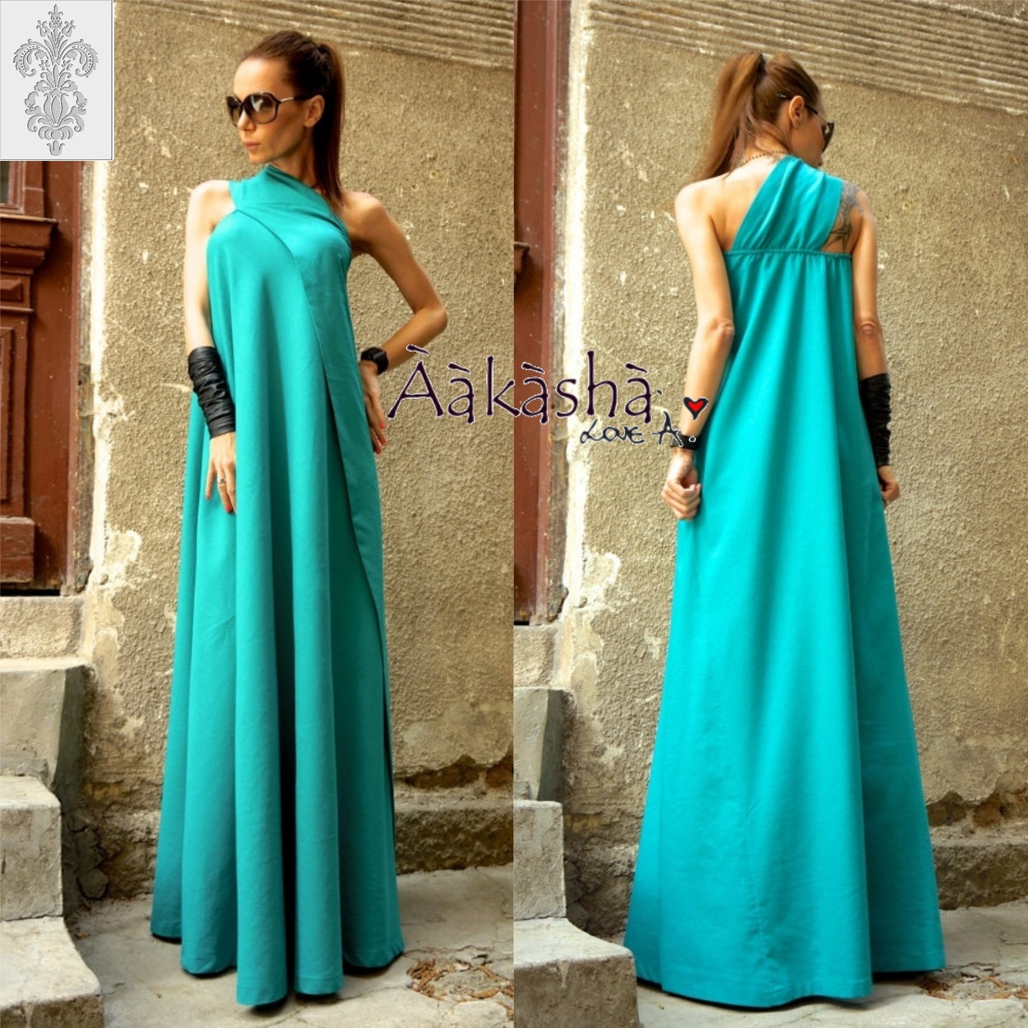 Aakasha♥日本未入荷【リネン ワンショルダーワンピース】