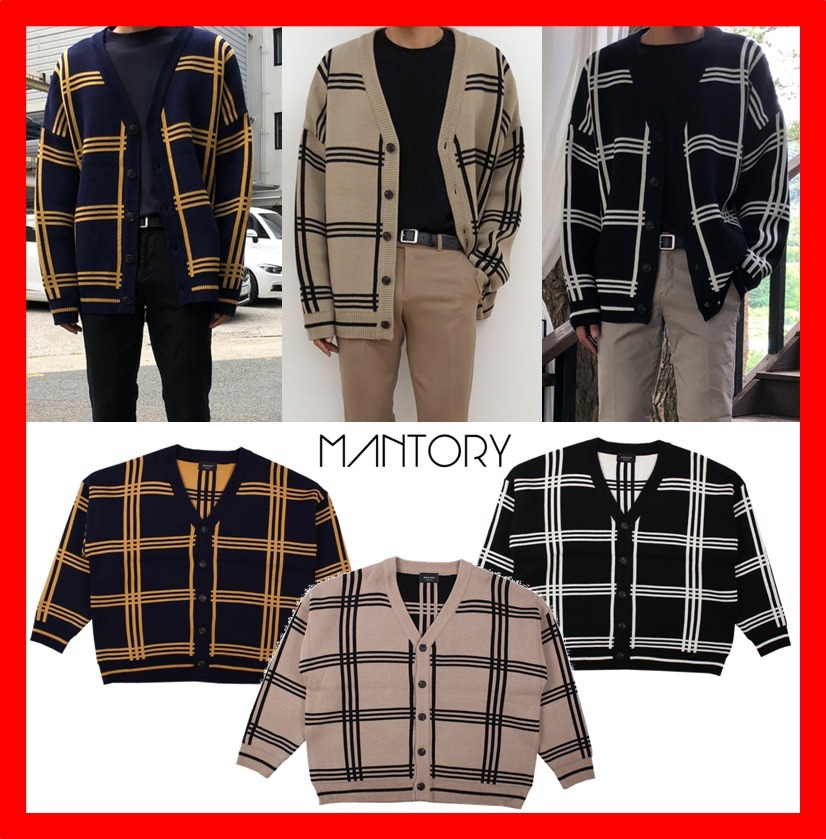 人気★【MANTORY】★Overfit Check Cardigan★カーディガン★3色