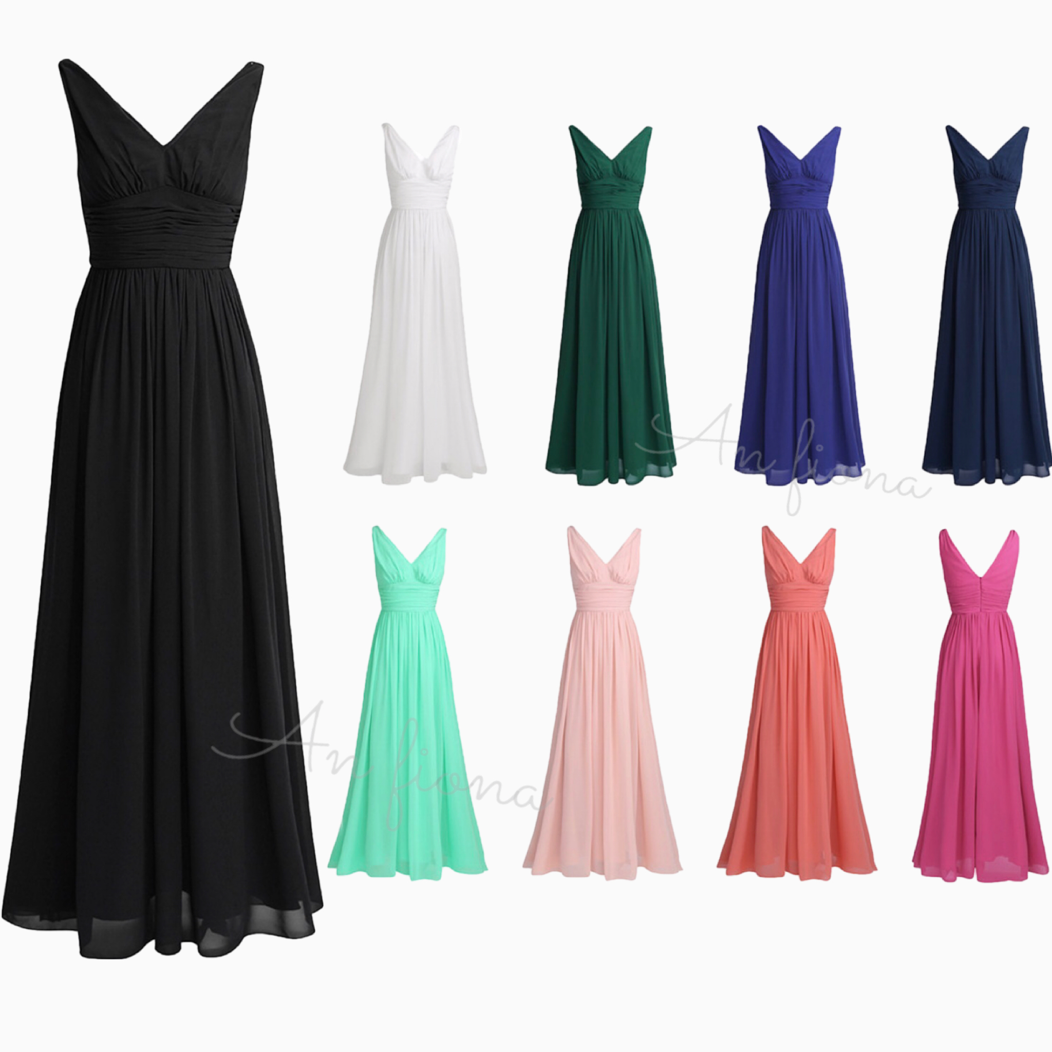 9color♪Vネックシフォン ハイウエストエレガントDress