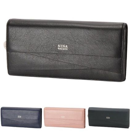 NINA RICCI Long Wallets Plain Leather Folding Wallet Long Wallets