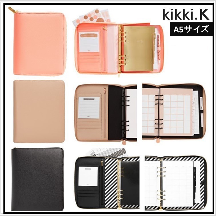 文字入れ可♡[kikki.K] ジップレザー手帳 （L)☆ラテ＆黒