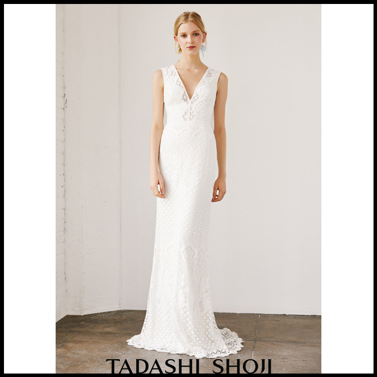 セール☆TADASHI SHOJI・ダブルVネックフローラルレースドレス セール☆TADASHI SHOJI・ダブルVネックフローラルレースドレス