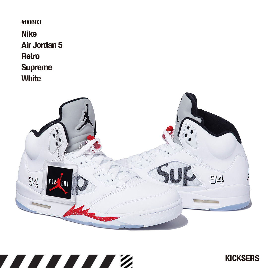 人気話題！Nike Air Jordan 5 Retro Supreme White
