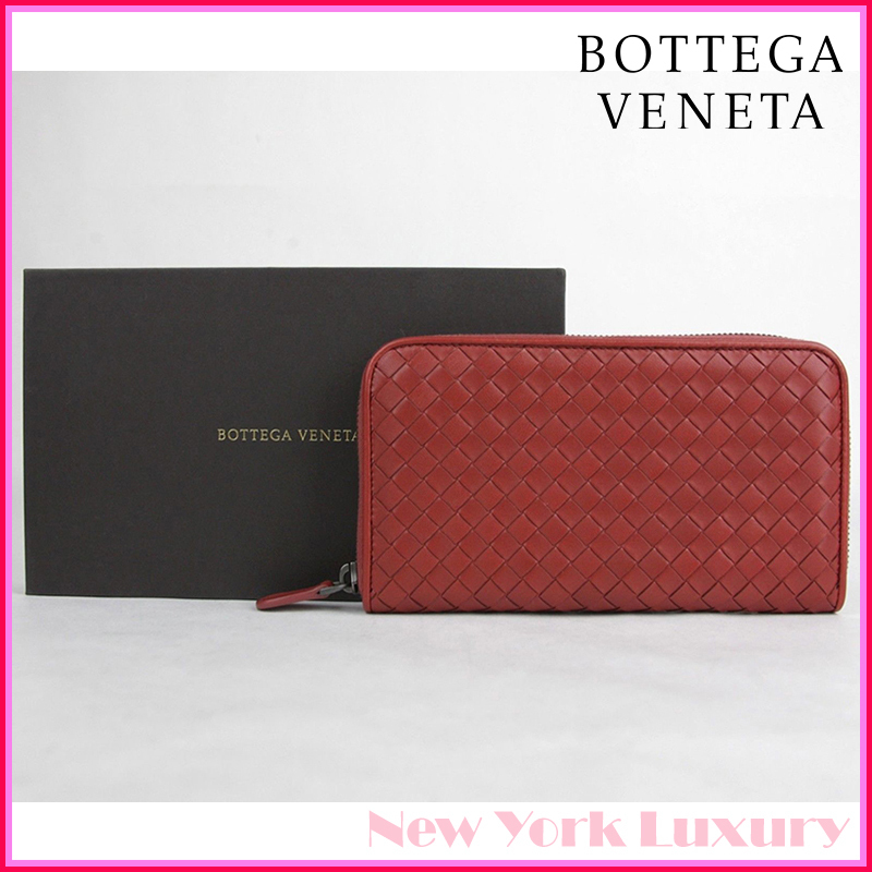 BOTTEGA VENETA★ Red Leather Intercciaco Zip Around Wallet