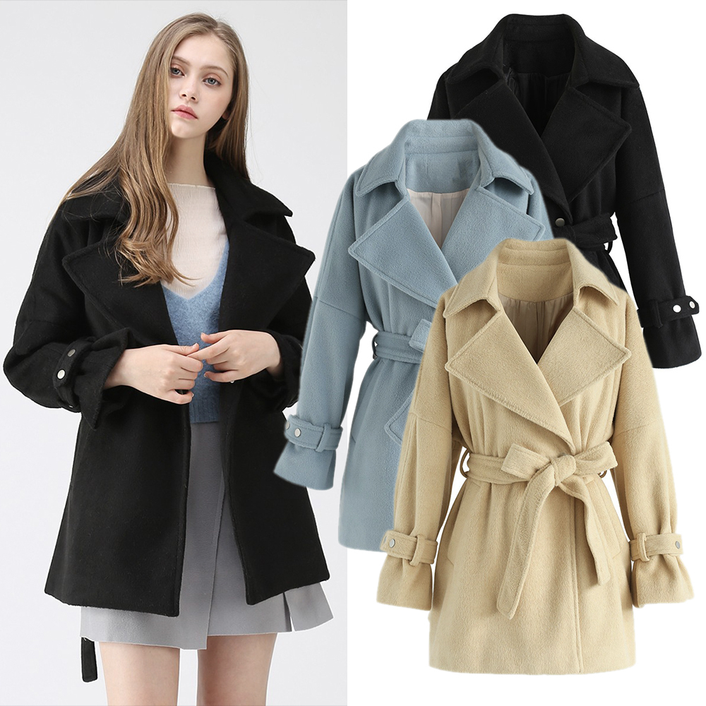 CHICWISH★ベルト付き無地コート 3色入り☆