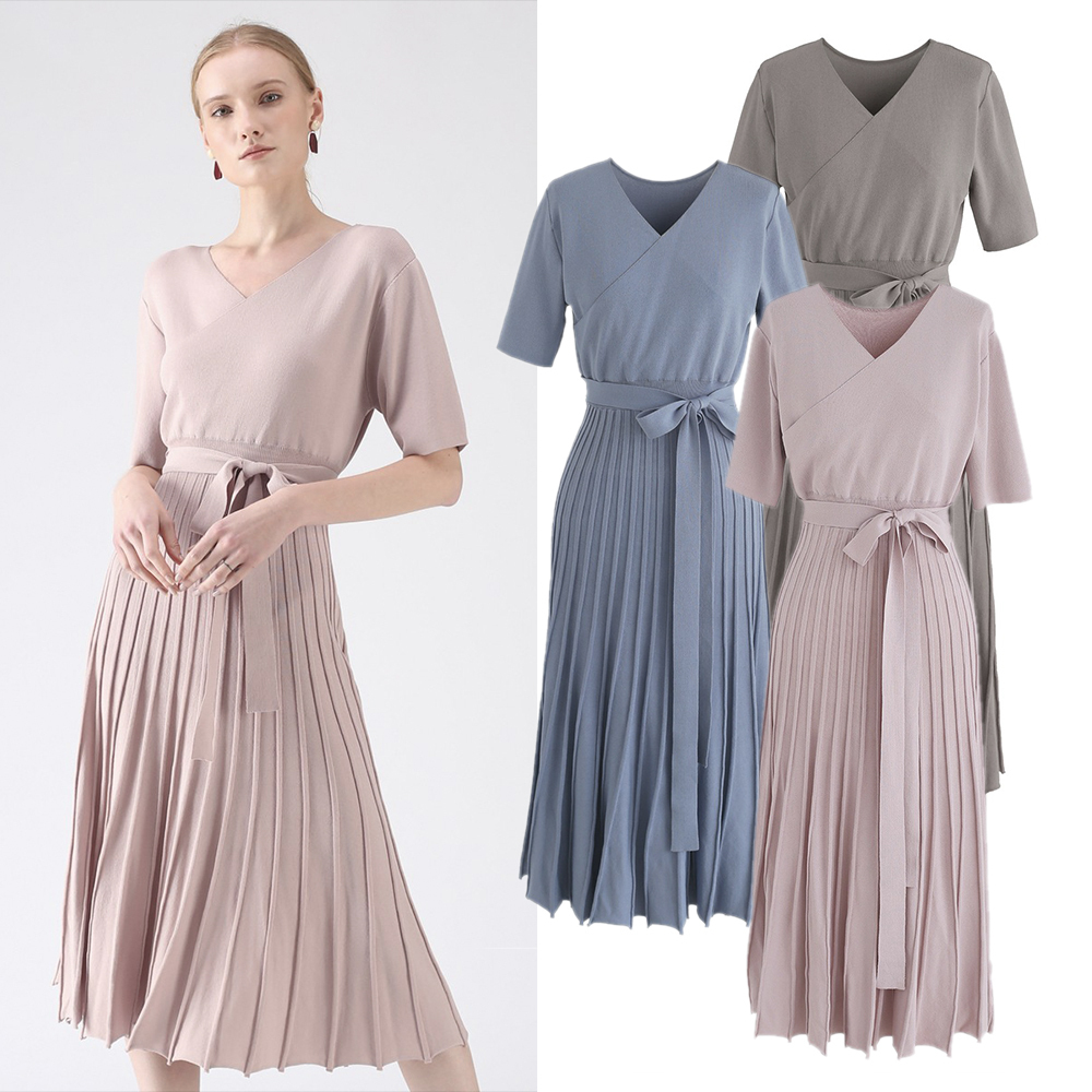 CHICWISH★ウエストリボンリブニットワンピース 3色入り☆