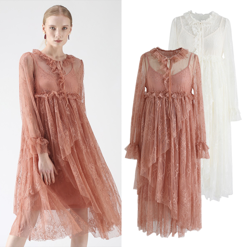 CHICWISH★ティアードラッフルレースワンピース 2色☆