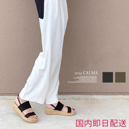 GAIMO Platform & Wedge Open Toe Platform Casual Style Blended Fabrics Plain Leather