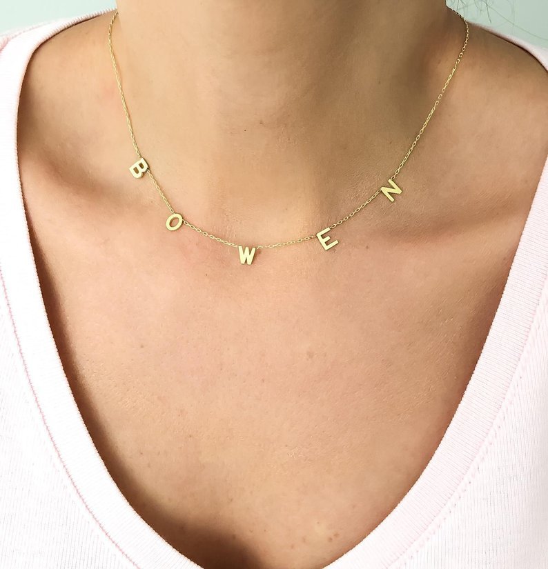 【国内発送】14K* 5イニシャル ネックレス/Gold・Silver・Rose