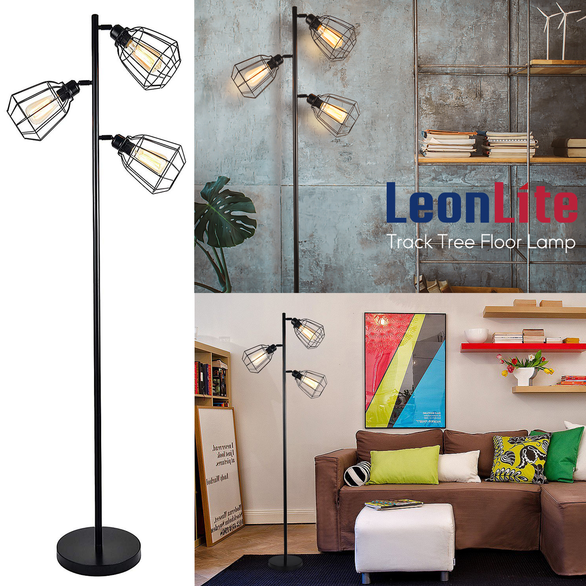 フロアランプ LEONLITE 3ヘッド スタイリッシュなツリー型 黒